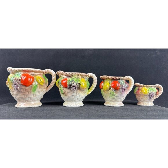 Japan Other - Vintage Ceramic Fruit-Themed Measuring Cup Set Hand-Painted Japan Basket Weave